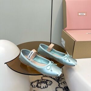 Miu Miu Women's Light Blue Satin Ballet Flats